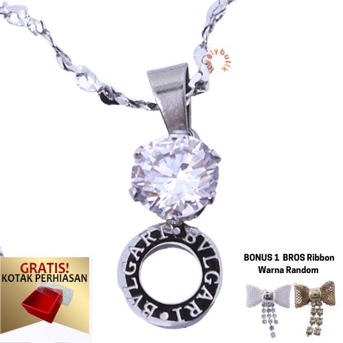 Kalung Titanium Anti Karat Sindy Diamond Model Terbaru Bonus 1 Bros Ribbon Random - Lovelybutik