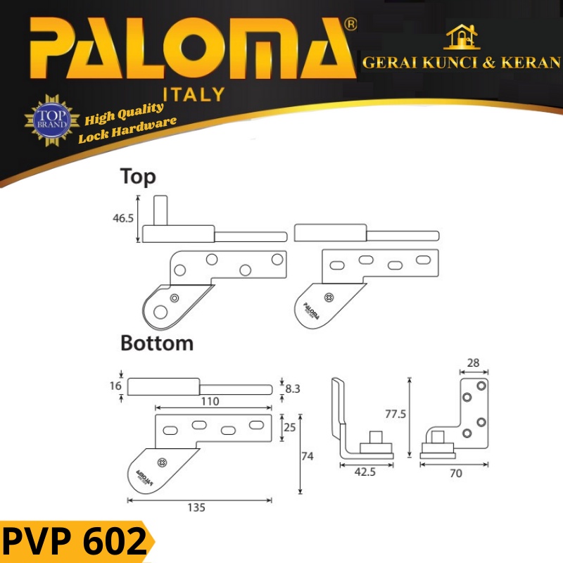 PALOMA ENGSEL PIVOT HINGE TANAM LANTAI PINTU KAYU OFFSET PVP 602 LEFT