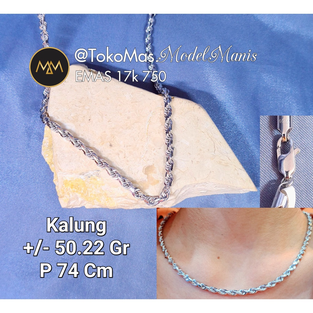 Kalung tambang besar emas putih 750 kadar 17k