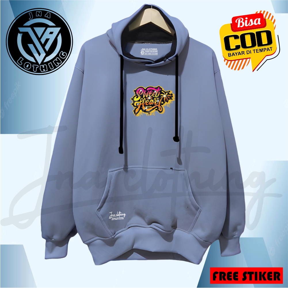 Sweater Hoodie Pria Wanita Terbaru Warna Denim Sablon Graffity Terlaris List Sweat Heart Switer Terpopuler Dewasa Masa Kini