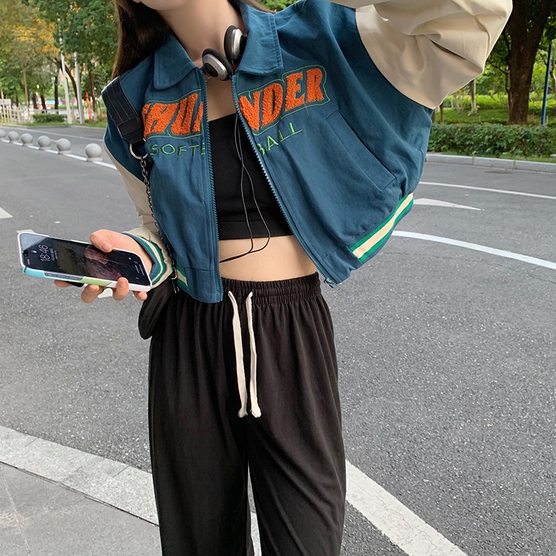 jaket baseball wanita oversize korean style jacket crop lengan panjang kekinian import outer basic jaket