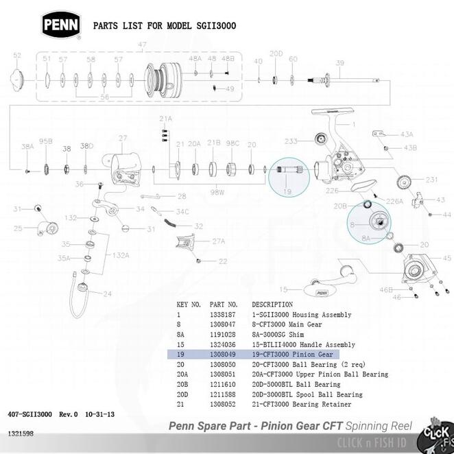 Penn Spare Part - Pinion Gear Cft 8000 Spinning Reel