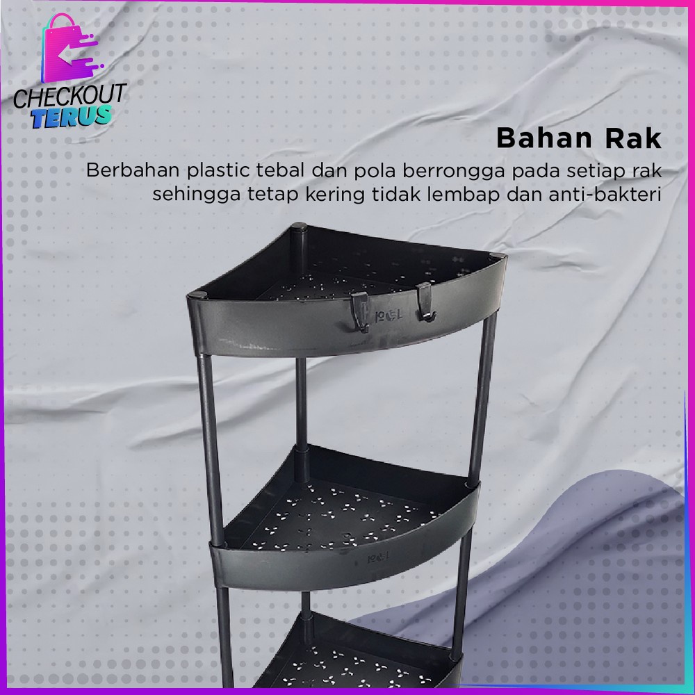 CT C824 Rak Dapur Serbaguna Triangle 4 Tingkat Rak Kamar Mandi Sudut Susun Penyimpanan Anti Air Dengan Roda