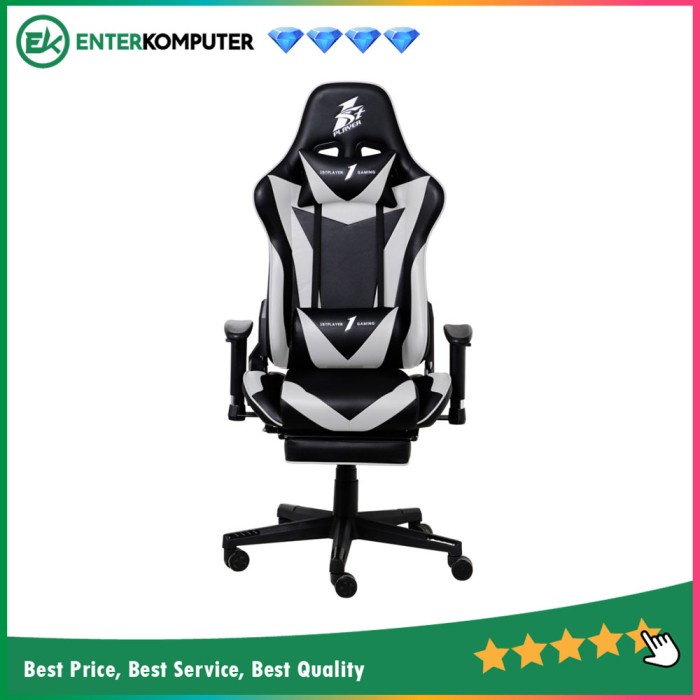 Kursi 1Stplayer Gaming Chair Fk3 - Black White - Lumbar Massage