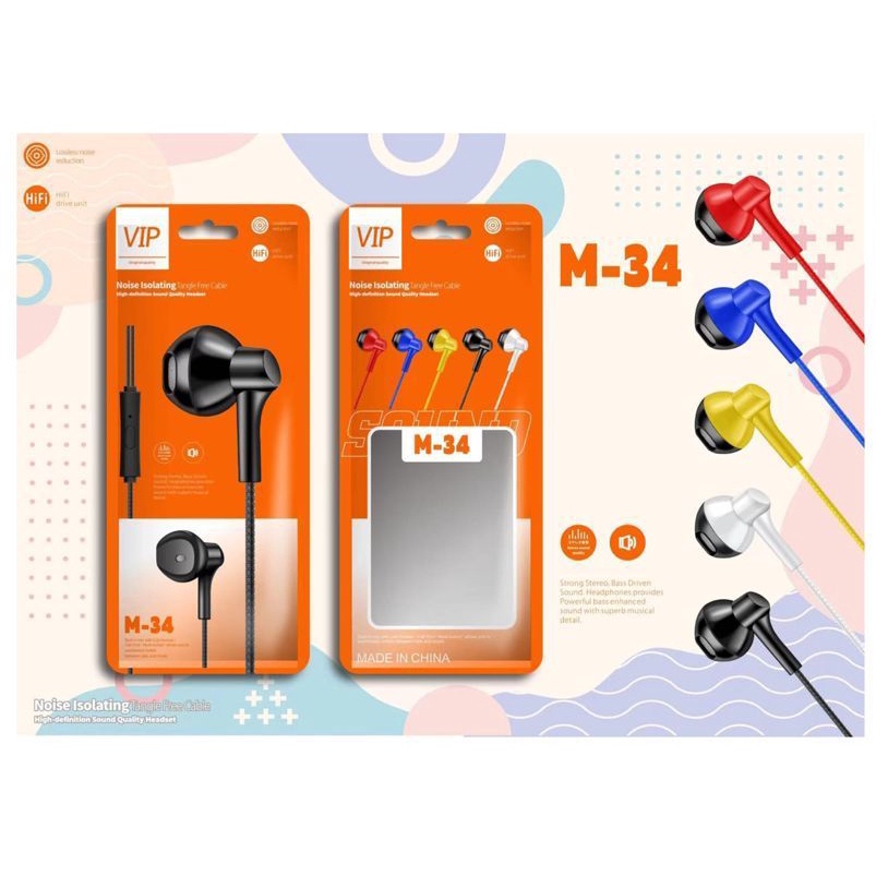 Handsfree stereo + mic M-34Headset stereo Earphone Extra bass M34