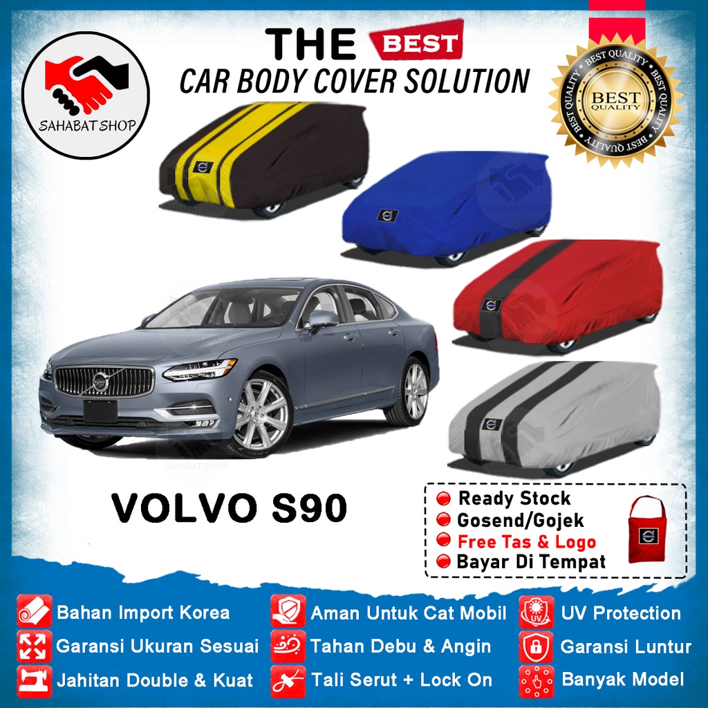 Sahabat Body Cover Mobil Volvo S90 / Sarung Penutup Volvo S90 Outdoor 2017 2018 2019 2020 2021 2022 / Mantel Tutup Selimut Kerudung Pelindung Kelambu Terpal Pembungkus Kerodong Tutupan Bungkus Mobil Sedan Volvo S90 Waterproof Anti Air Model Biru