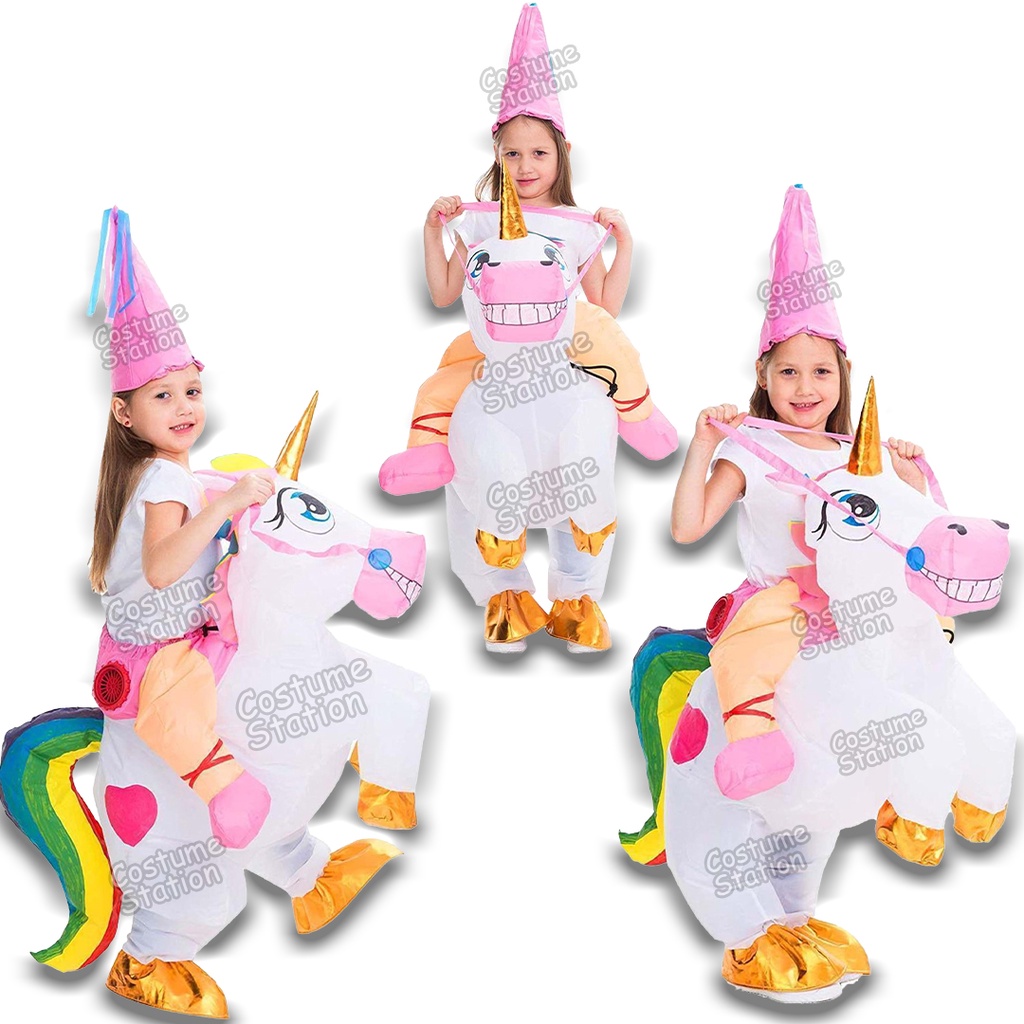 Kostum Unicorn Back Ride / Costume Kuda Poni Pegasus Inflatable pompa angin anak