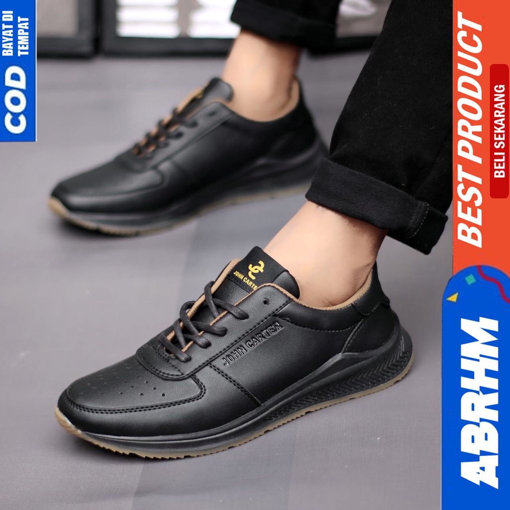 Sepatu Sneakers Pria Casual Hitam Kerja Kuliah Abrhm Aten