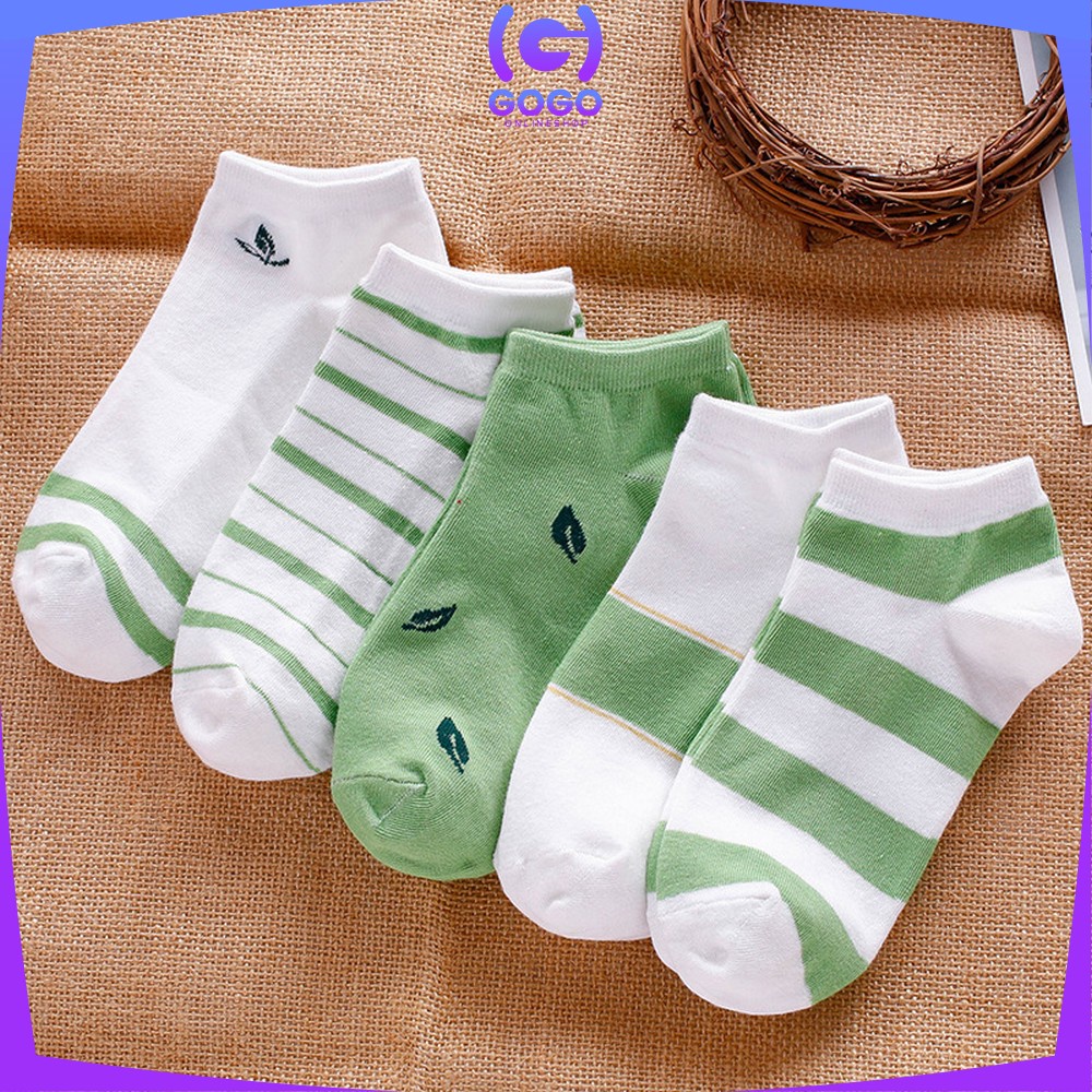 GOGO-P185 Kaos Kaki Semata Kaki Motif Daun Wanita Gaya Korea / Green Leaf Ankle Sock / Kaus Kaki Pendek Wanita Dewasa / Fashion Woman