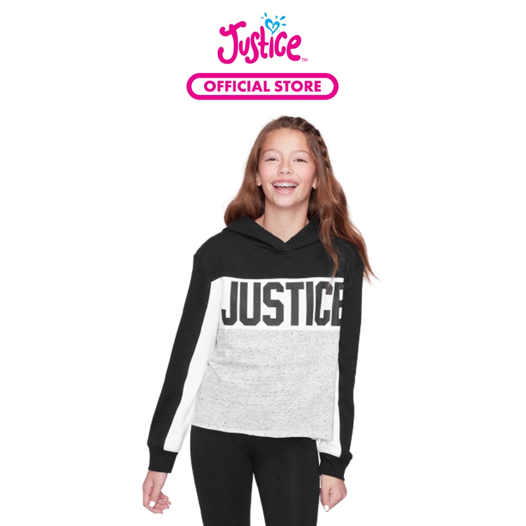 Justice Girls Logo Color Block Hoodie - Sweater Anak (Hitam)
