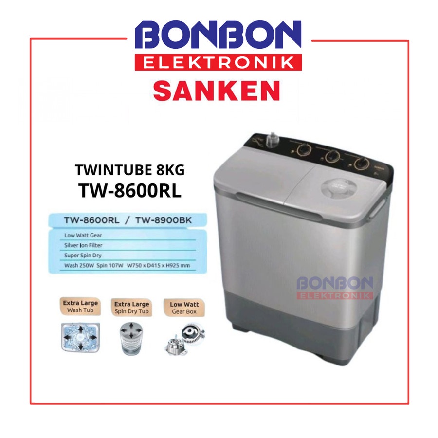 Sanken Mesin Cuci 2 Tabung 8KG TW-8600RL / 8600 RL