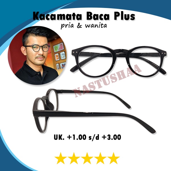 Kacamata Baca Plus (+) Uk. +1.00 s.d +3.00 Bingkai Oval Hitam Gagang Per Rabun Dekat Untuk Pria dan Wanita NOCASE