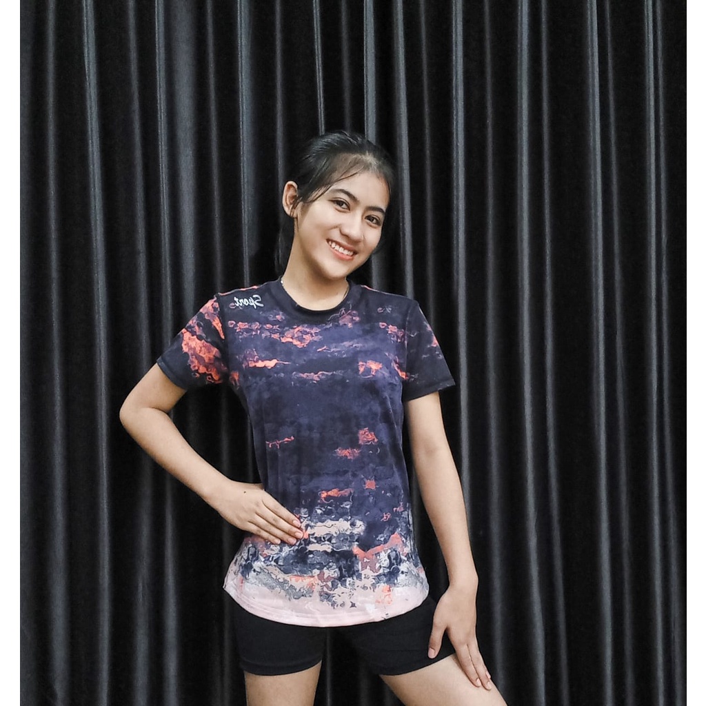 Baju Olahraga Wanita Motif Leopard Cream Zumba Fitnes Lari Senam (ORANGE MTF)