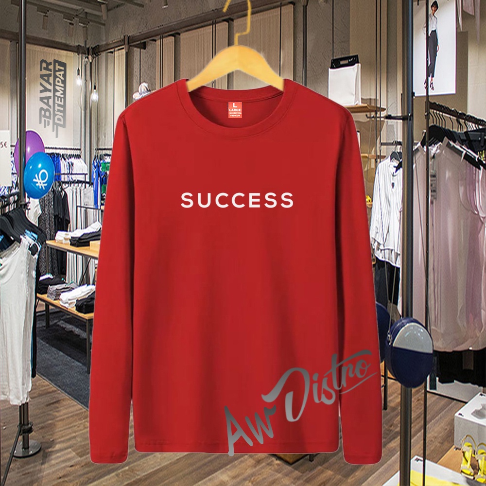 COD Baju Kaos Distro Success Text Putih Premium Quality Lengan Panjang Kaos Tulisan Kaos Kata-Kata Kaos Sablon Big Size