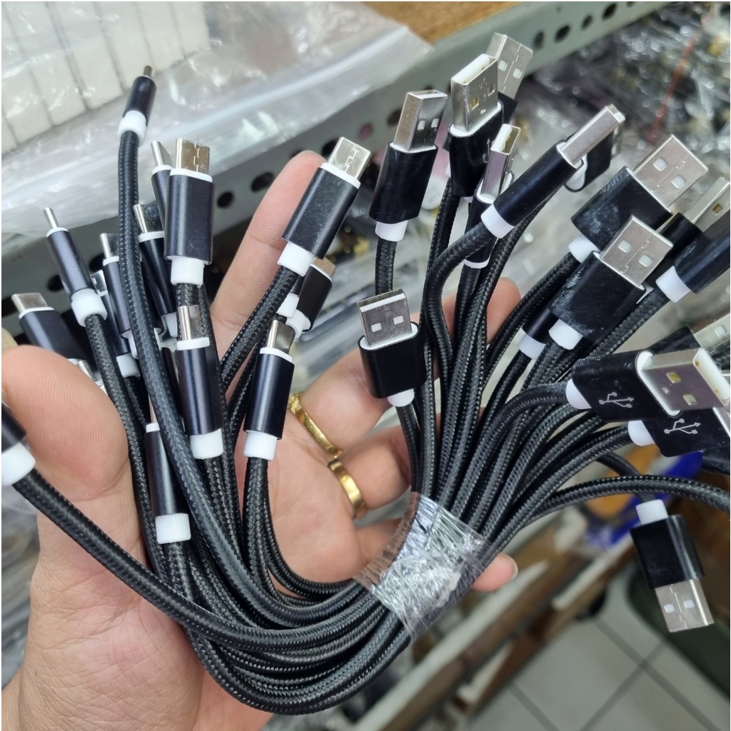 Kabel data MICROFIBER 30Cm Powerbank Micro USB / USB Type C Android/ Kain NYLON For IPhone /Kabel Data Isi Daya Cepat NirkabeI Samsung Vivo Oppo Xiaomi Redmi realme Infinix Support All type charger - Casan - cassan - Ca San/Semua Jenis Kecil Colokan Besar