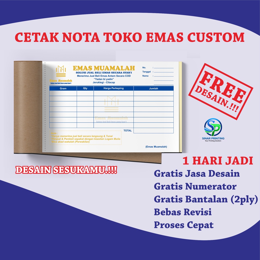 Cetak Nota Toko Emas Custom free desain - Nota custom