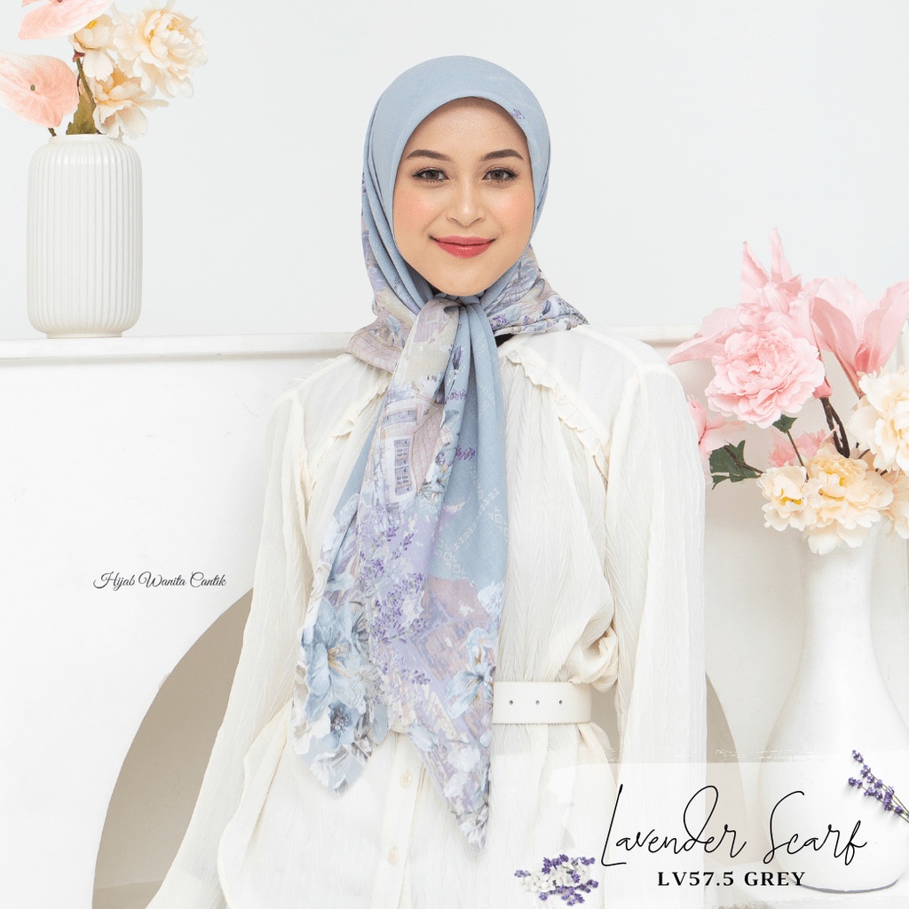 HIRA - Hijabwanitacantik - Segiempat Lavender Scarf LV57.5 Grey | Hijab Segi Empat Motif Jilbab Voal