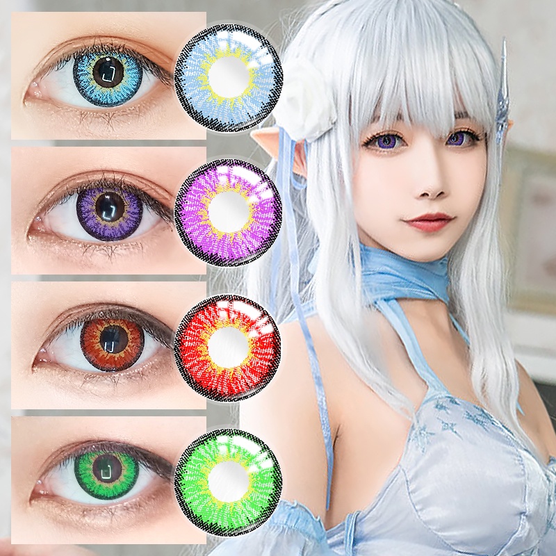 【COD】Softlens 2pcs ICESNOW-RED-BLUE-PURPLE-GREEN Lensa Kontak Kawaii Girl Kartun Cosplay Lensa Halloween Big Eye Kontak