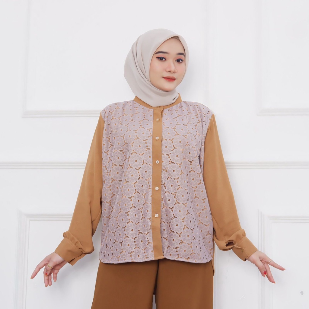 Ayasha Hijab - Alesya Blouse Crincle Baju Brokat Busui Ld 110 Friendly Blouse Brukat Wanita Atasan Kondangan