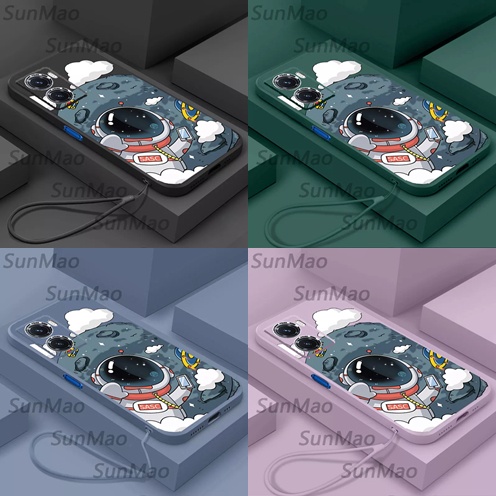 Case Oppo A57 4G / A77s CUTE ASTRONAUT Cartoon Silicone Square Gambar FREE TALI LANYARD