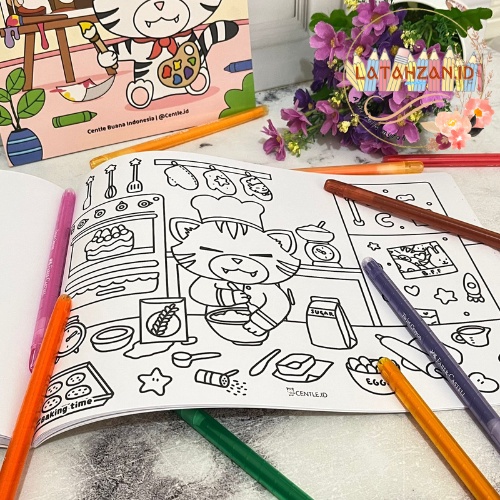 Buku Gambar Anak / Buku Mewarnai Motif Centel Id Kartun Macan Lucu Full Sketsa Bisa Cod
