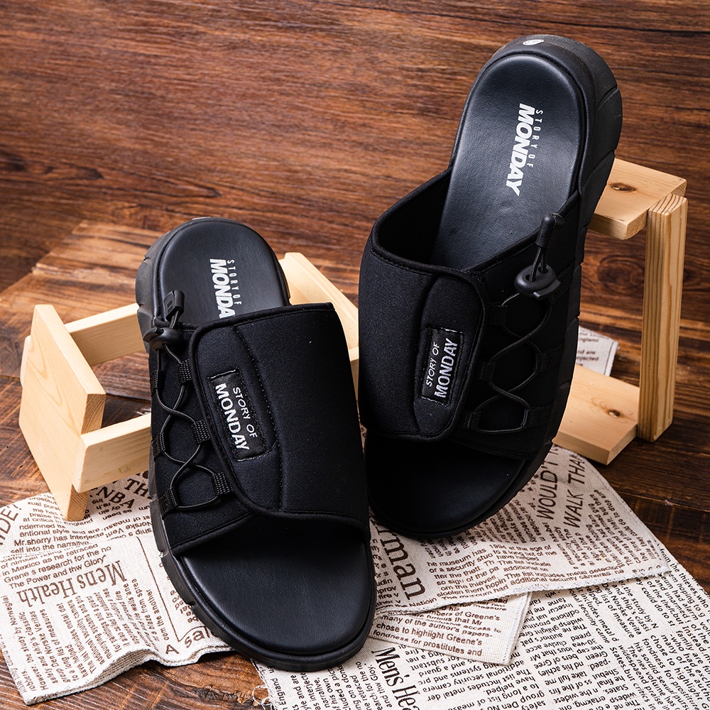 LIWA BLACK |ManNeedMe x Monday| Sandal Pria Sendal Slide Cowok Tali Casual Traveling ORI