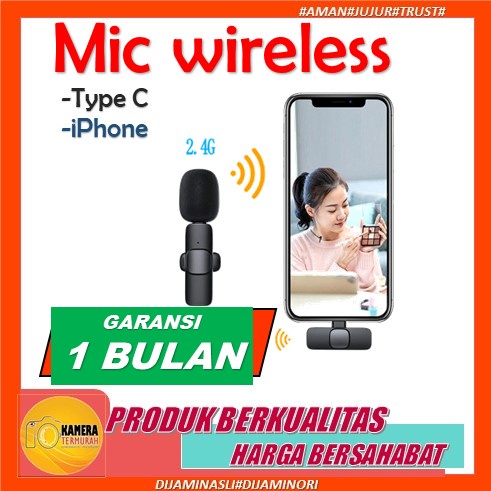 Mic Wireless Hp Vlog Youtuber Portable Mic for Iphone and Android - Microphone Mic Clip On Wireless 