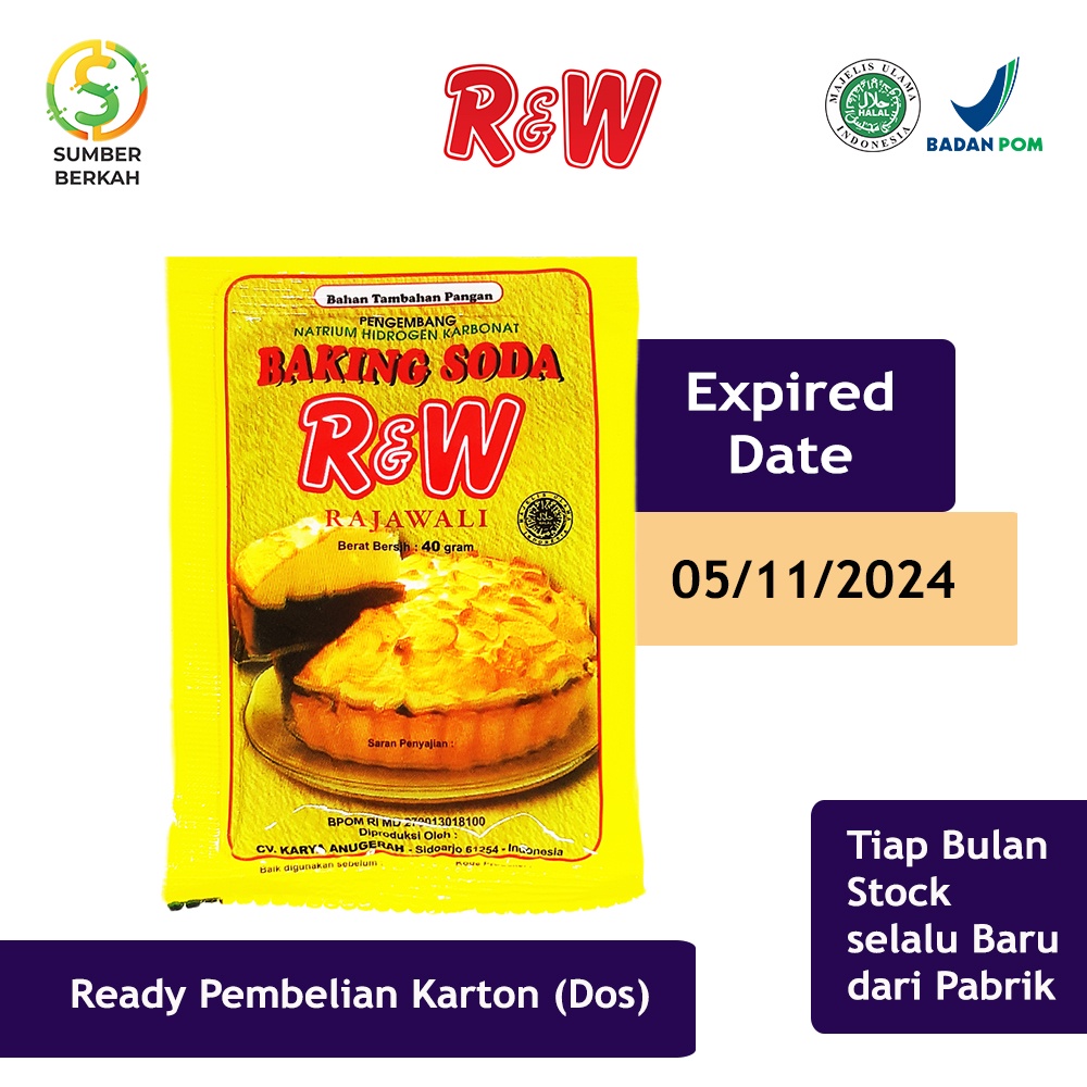 Soda Kue Baking Soda Pengembang Kue Rajawali R&amp;W RW 40 g 1 Pack kuning