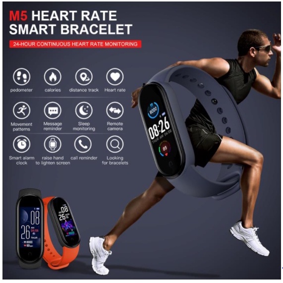 SKMEI M5 Smart Band Smartwatch Jam Pria Wanita Sport Bluetooth Synchronize Smart Phone Jam Pintar Digital Anti Air Waterproof Heart