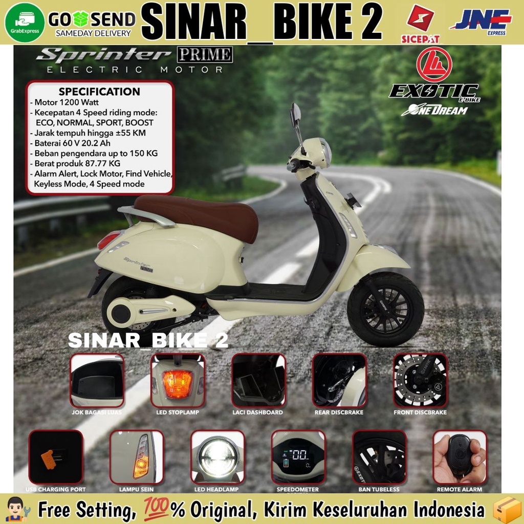 Sepeda Motor Listrik Electric EXOTIC SPRINTER PRIME Vespa 1200 Watt