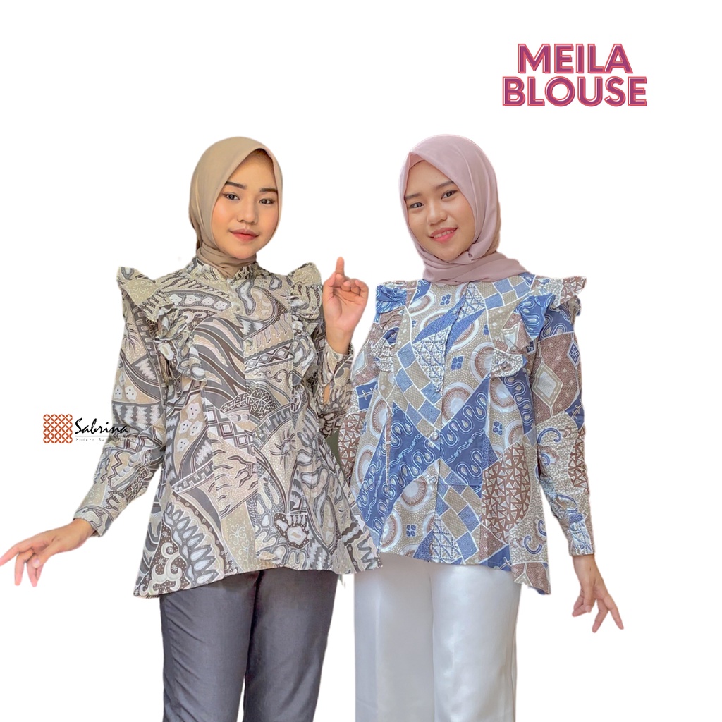 Meila Blouse Batik Kekinian Modis Pastel Soft Busui Ruffle Rampel