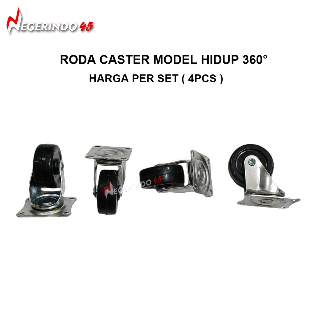 RODA CASTER HIDUP 2&quot; GEPENG BULAT 50MM RODA ETALASE TROLI KARET NYLON HITAM MERAH