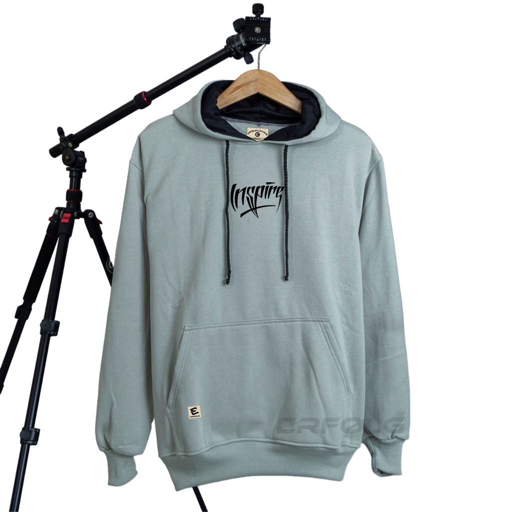 Erfolg Offiziell Sweater Hoodie Pria Wanita Unisex Hitam Basic Screen Printing Insping Motif Timbul Warna Abu Paralon Bahan Katun Fleece Tebal Sweter Hodie Jumper Abu Denim Series M L XL XXL Branded