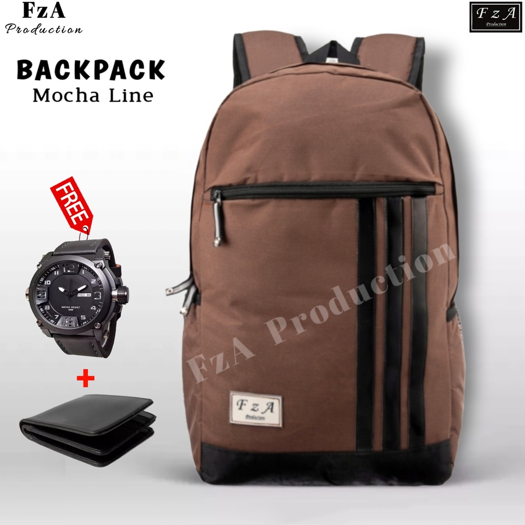 FzA Official - Tas Ransel Gendong Laptop Distro Sekolah Kuliah Pria Wanita Backpack Original Tas Punggung Laptop - Mocha LN