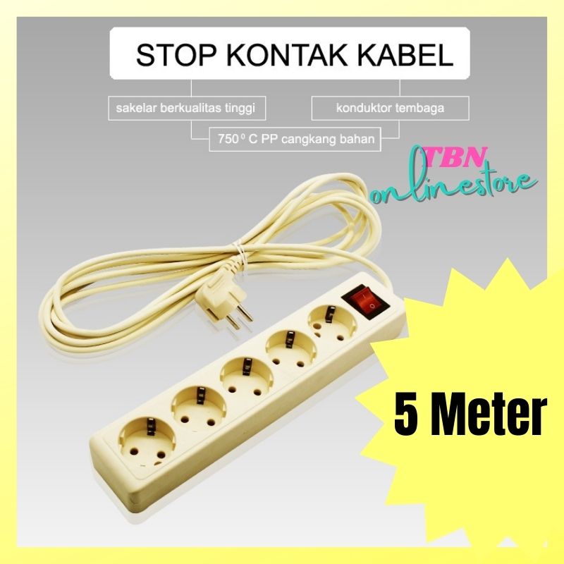 Stop Kontak Listrik PAGODA P-725 5 Lubang Colokan + Kabel 3 Meter / 5 Meter