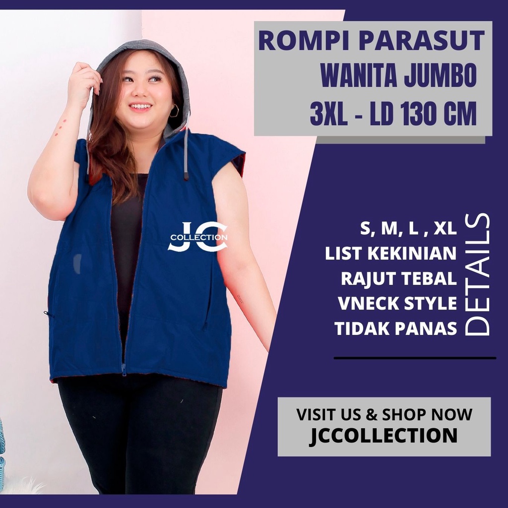 Rompi Wanita Parasut Jumbo Hoodie dan Kantong / Vest Motor Unisex JCCollections