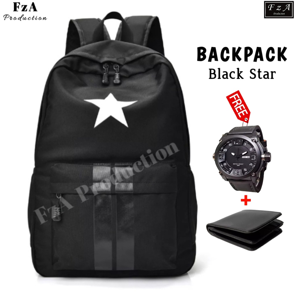 FzA Official - Tas Ransel Gendong Laptop Distro Sekolah Kuliah Pria Wanita Backpack Murah Original Tas Punggung Laptop - Black Star