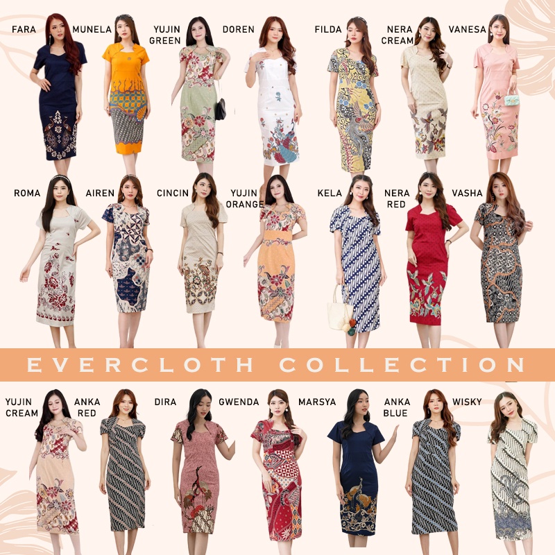 Evercloth Hona Dress Batik Wanita Dress Wanita Jumbo Batik Couple Seragam Cheongsam / 056 / 548 /  MIX