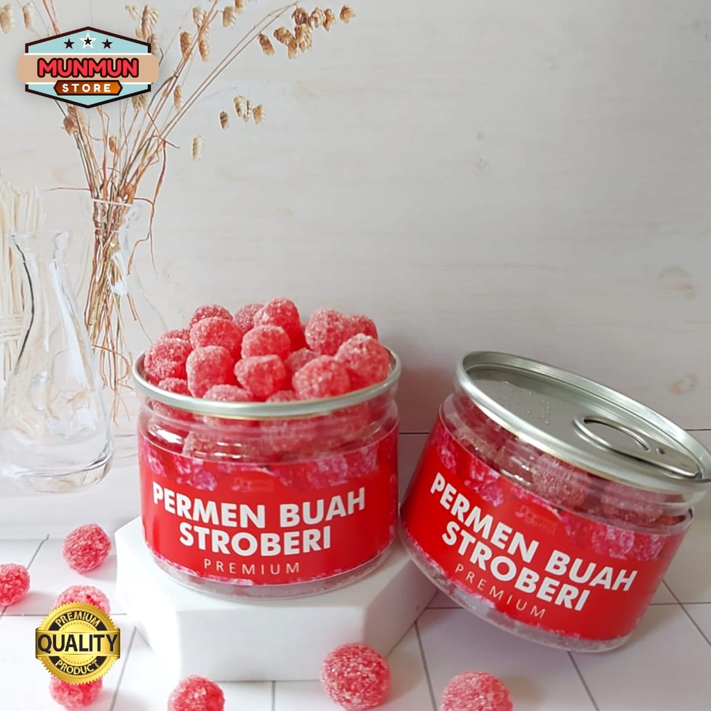 

Pet Can Permen Buah Stroberi Strawberry Candy Kualitas Premium