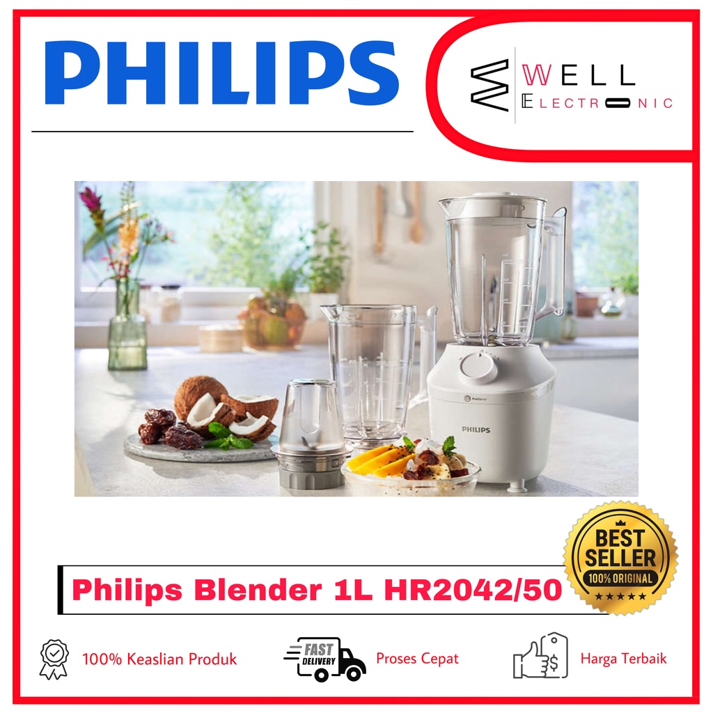 BLENDER PLASTIC HR 2042 HR2042/50 PHILIPS HR2042 + 2 JAR [1 L / PLASTIK / 290 W ] - PENGGANTI HR2056 HR2057