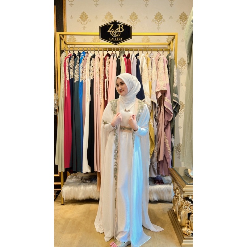 Kaftan Wanita Lebaran | Kaftan Putih Premium | Kaftan Jumbo Mewah Pesta | Dress Lebaran Kekinian | K