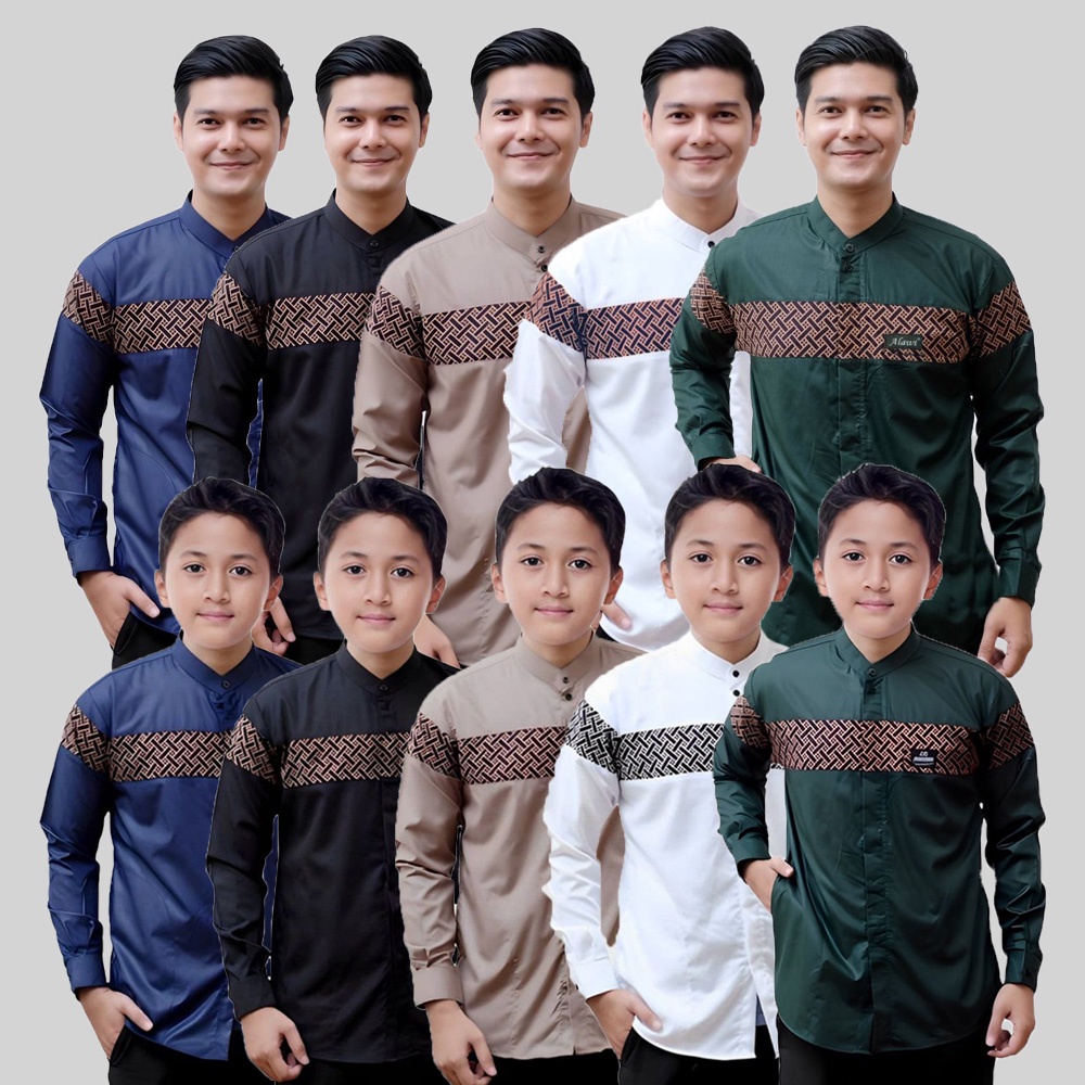 Baju Koko Kurta Ayah dan Anak Lengan Panjang Matt Cotton M L XL