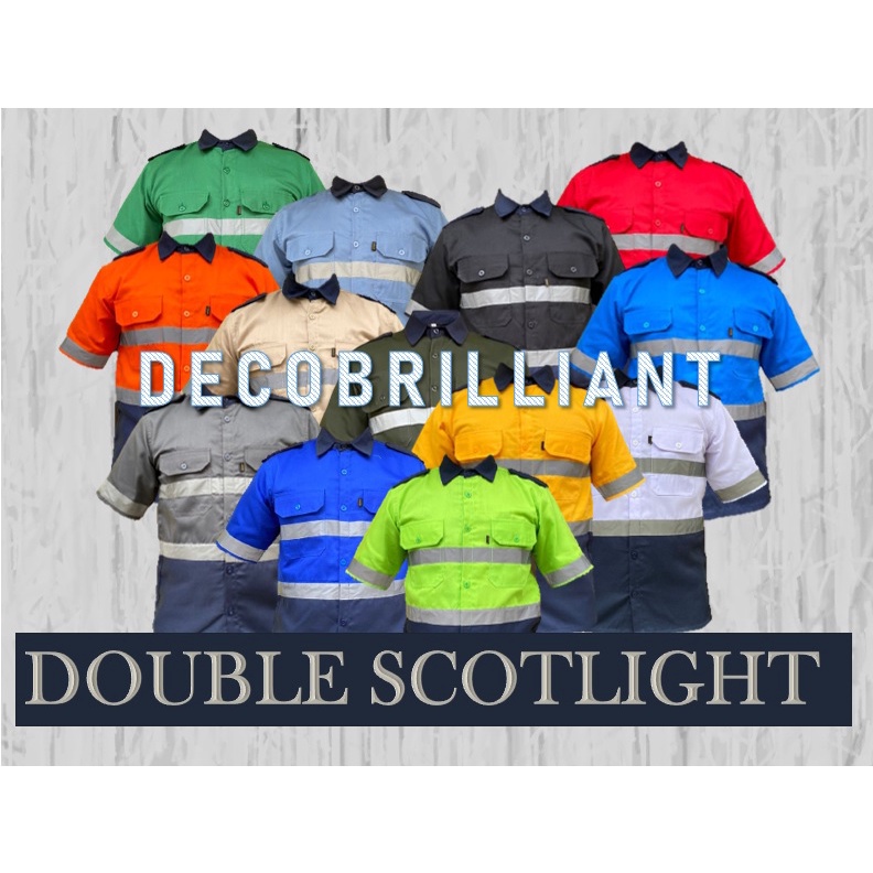ATASAN BAJU KERJA SAFETY/PROYEK/TAMBANG/WERPACK KOMBINASI LENGAN PENDEK DOUBLE SCOTLIGHT