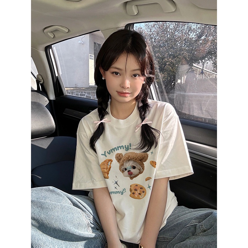 baju atasan wanita kekinian lengan pendek korean style cartoon graffiti print T-shirt kekinian kaos puith