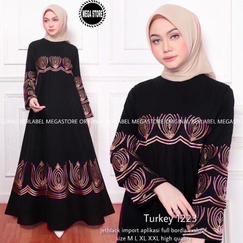 gamis turkey 1223 abaya jetblack fashion muslimah ori mega store