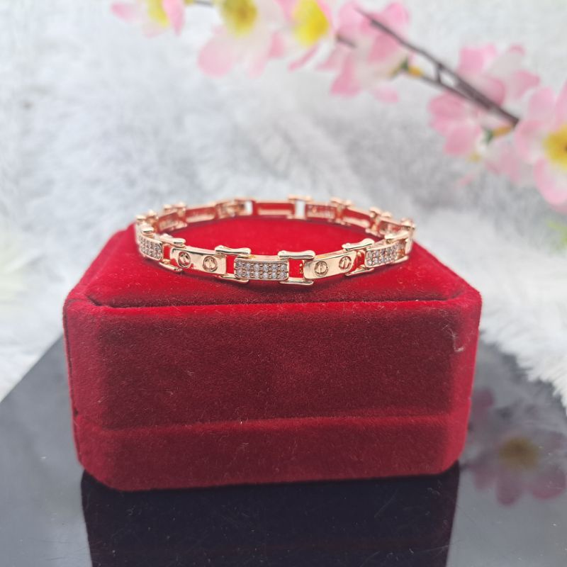 Gelang Wanita Rose gold Plat Permata Panjang 17 Cm Terbaru anti karat