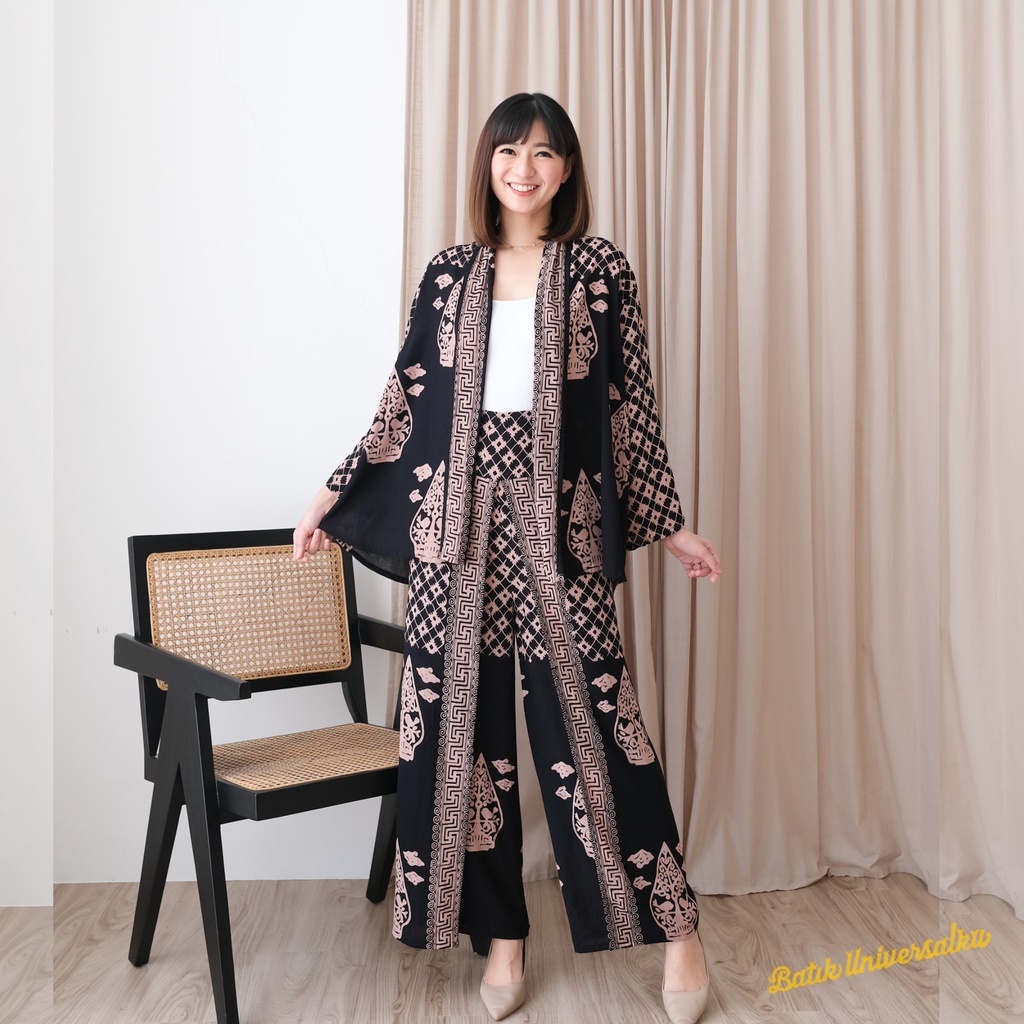 BATIK UNIVERSALKU - Setelan Batik Wanita Cardigan dan Celana panjang - Lathi Gunungan