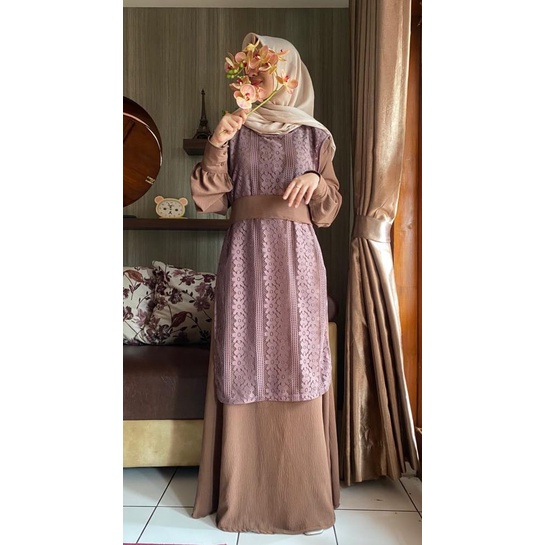 Image of maja dress / dress cerinkel mix berukat premium / baju lebaran / dress kekinian #5