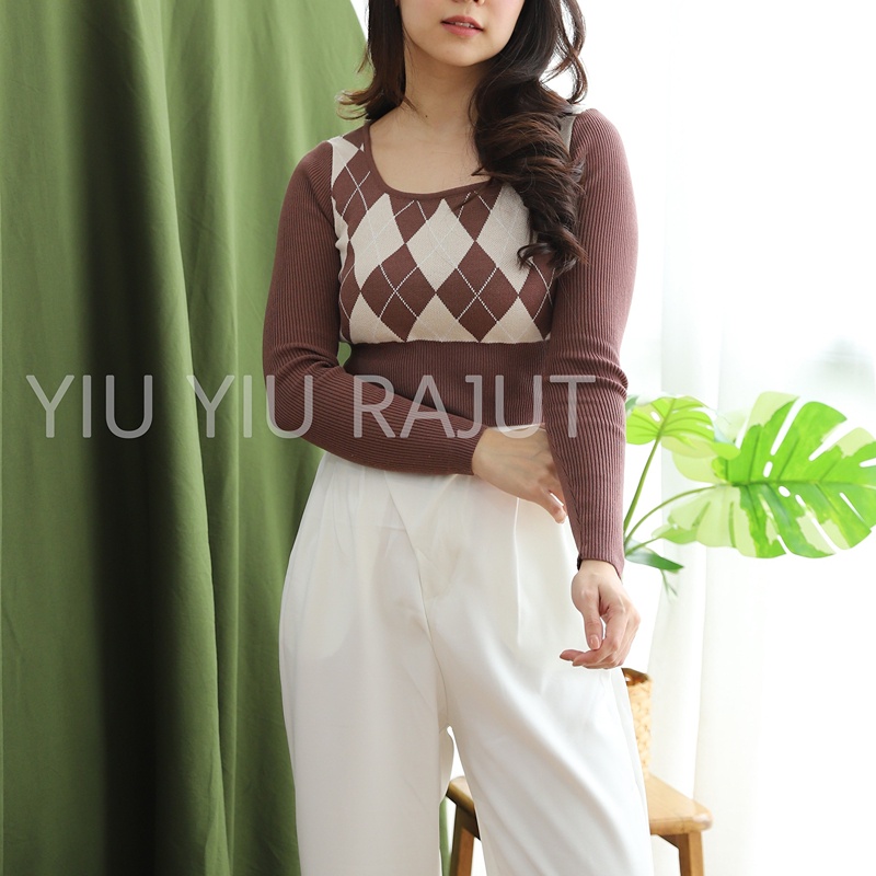 YIU YIU Rajut - Knitwear Top Korea Lengan Panjang Wanita Vintage