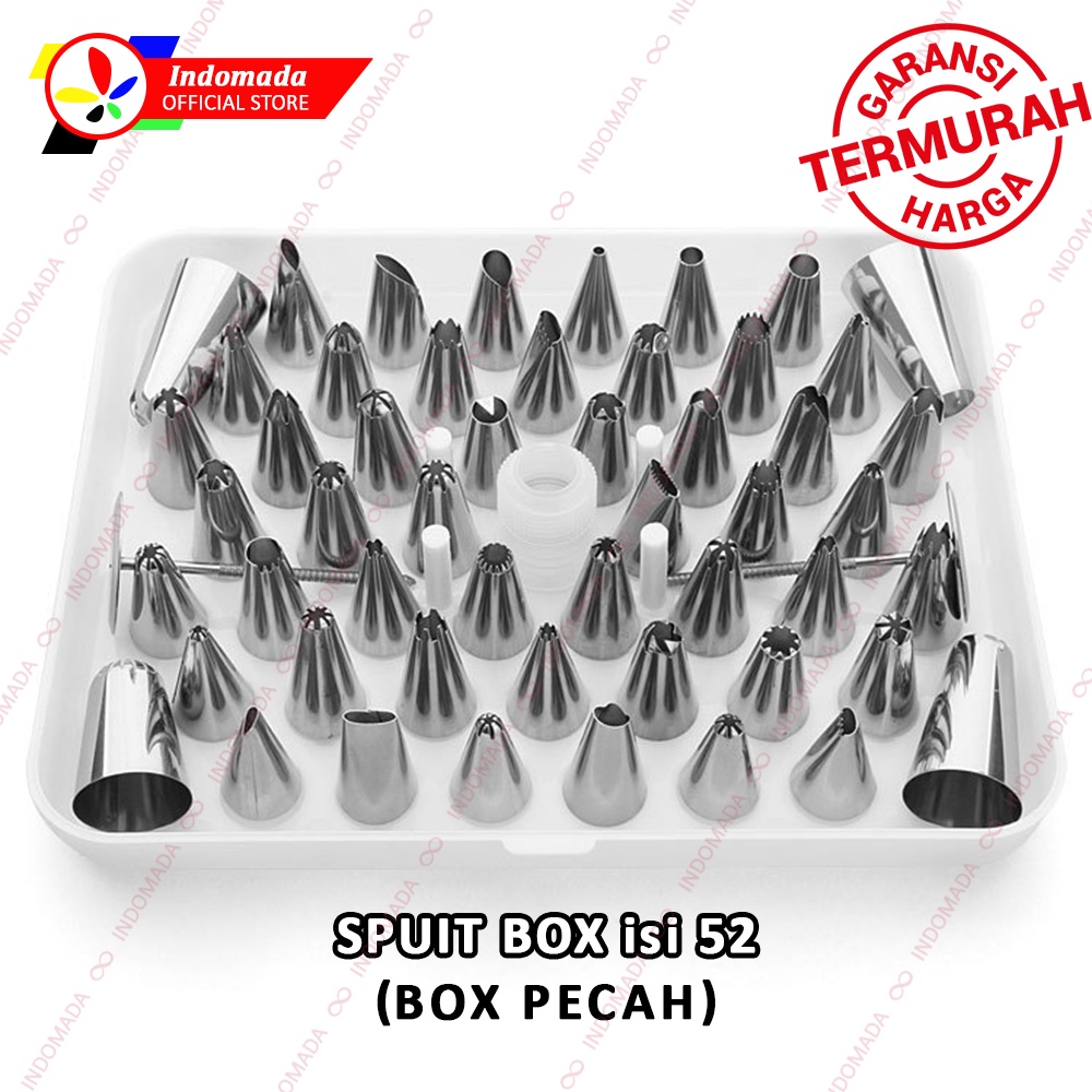 Indomada Spuit Set (BOX PECAH) Kecil Besar 52 Pcs + 2 Paku + 1 Coupler Bunga Mawar Rumput Piping Tip
